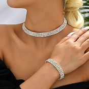 Bridal Round Alloy Inlay Rhinestones Bracelets Necklace 1 Set