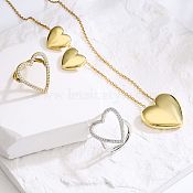 New Style Copper Inlaid Zircon 18K Gold Plated Heart Stud Earrings Necklace Opening Ring